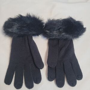 Vintage Women's Knit Gloves w/ Faux Fur Black